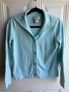 Talbots Pastel Aqua Coquette Knit Button Cardigan Size S